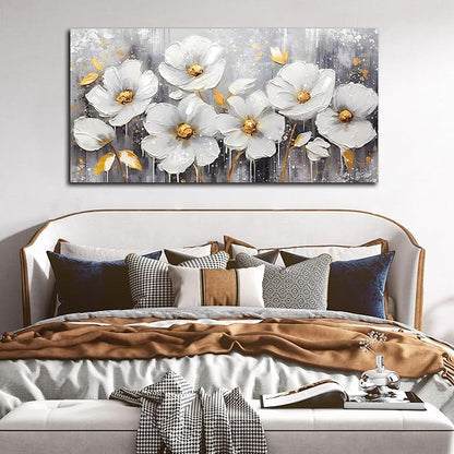 CIRABKY White Canvas Wall-Art - Flower Pictures Wall Decor - Large Wall Art for Living Room Ready to Hang Size 29" x 59"