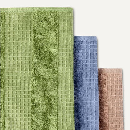 Amazon Basics Organic Cotton Waffle Kitchen Dish Cloths - Ultra Absorbent, Quick Drying, Lint-Free, 12 x 12 inches, 6-Pack (2 Brown, 2 Green, 2 Navy)