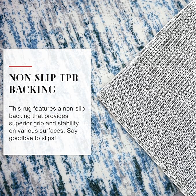 Modern Abstract 6x9 Machine Washable Living Room Rug Non-Slip Soft Bedroom Area Rug Grey Blue White Thin Print Faux Wool Floor Carpet Throw Rugs for Nursery Playroom Dining Room Indoor