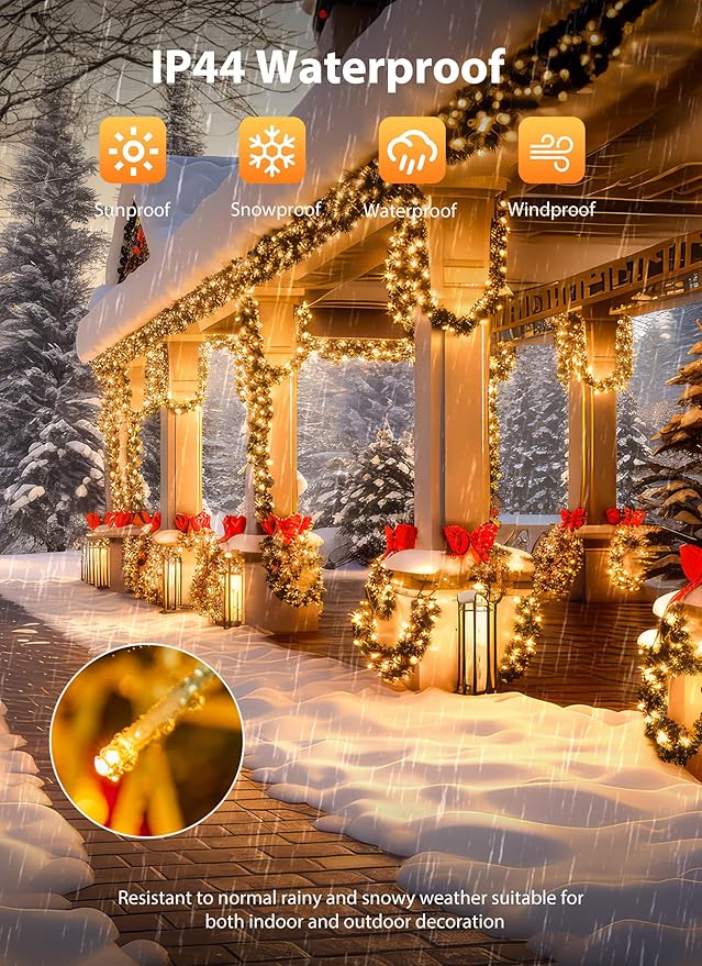 Minetom Christmas Lights Outdoor Cluster Lights - 1000 LED 50 Ft Christmas Firecrackers String Lights, 12 Modes Timer Waterproof Plug in Twinkle Fairy Light for Xmas Tree Garland Party, Warm White