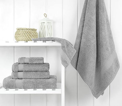 Cotton Paradise 6 Piece Towel Set 100% Cotton Soft Absorbent Turkish Towels for Bathroom 2 Bath Towels 2 Hand Towels 2 Washcloths Light Gray Towel Set