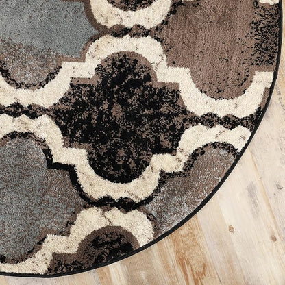 Superior Indoor Large Area Rug, Jute Backed, Perfect for Living/ Dining Room, Bedroom, Office, Kitchen, Entryway, Modern Geometric Trellis Floor Decor, Viking Collection, 5' Round, Chocolate