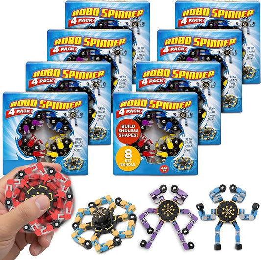 Stomp Rocket Robo Spinner, Transformable Fidget Spinner Set (32 Spinners) - Transformer Robot Fidget Toy for Kids - Cool Sensory Gadgets - Spinning STEM Gifts & Party Favors for Boys, Girls, Teens