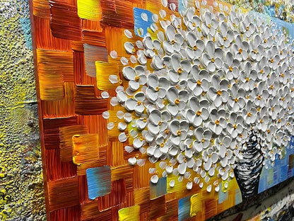 YaSheng Art- 3D Thick Texture White Floral Canvas Wall Art Oil Painting on Canvas Handmade Abstract Floral vase Artwork Home Modern bedroom Dining Room Office Decor Wall Art Ready to Hang 24x48