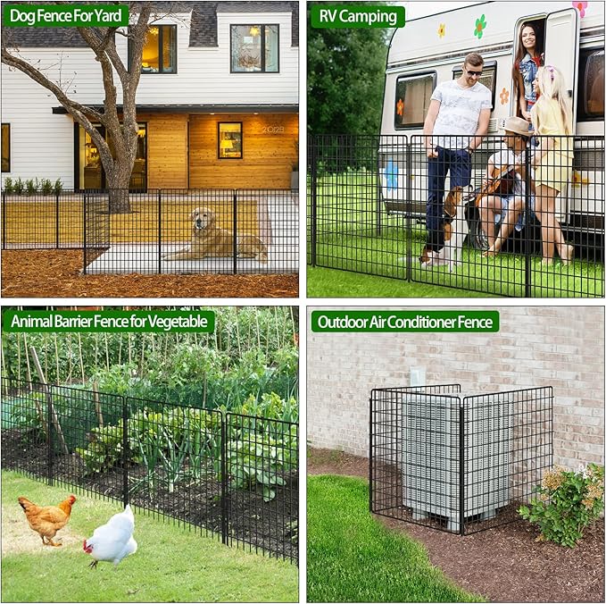 10 Panels Dog Fence Outdoor for Yard, 36 in(H) X 25 ft(L) Decorative Garden Fence Rustproof No Dig Animal Barrier Fencing Metal Wire Panel Border Patio Rabbits Ground Stakes Fencing