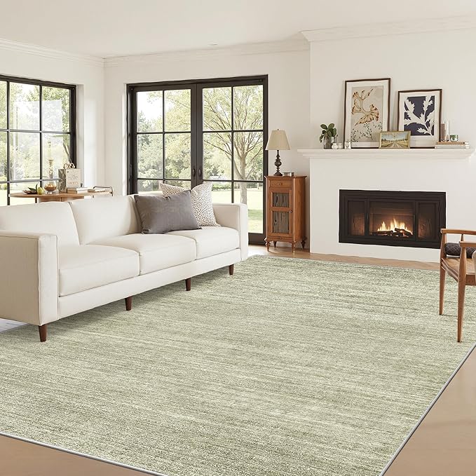 Art&Tuft Washable Rugs 5x7, Low Pile Area Rugs for Living Room - Non Slip and Stain Resistant Soft Thin 5x7 Rug for Bedroom, Dining Room, Kitchen, Office, Green