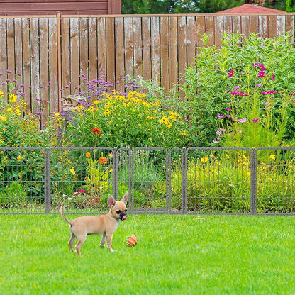 FXW Garden Fence Outdoor for The Yard – 24in(H) x 30.4ft(L) Heavy Duty Metal Animal Barrier for Dog and Rabbit, Decorative Dog Fence, 16 Panels, Silver