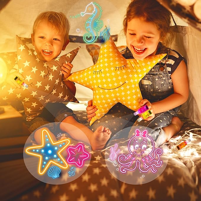 24PCS Under the Sea Party Favors-Summer Beach LED Finger Lights：Glow-in-the-Dark Light-Up Toys Bulk for Kids,Ocean Birthday Party Decorations Supplies,Goodie Bags Stuffers, Classroom Prizes Gifts