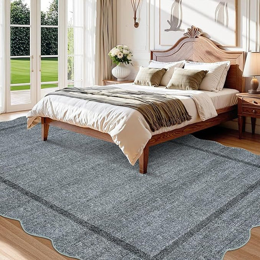 GarveeHome Scalloped Large Area Rug 10x13 Area Rug for Living Room Washable Rug Modern Rug Non Slip Throw Rugs Bedroom Rugs Low Pile Soft Stain Resistant Carpet for Dining Room Nursery 10'x13' Grey