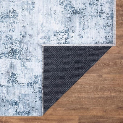 Bloom Rugs Caria Washable Non-Slip 6x9 Rug - Blue/Gray Modern Abstract Area Rug for Living Room, Bedroom, Dining Room, and Kitchen - Exact Size: 6' x 9'