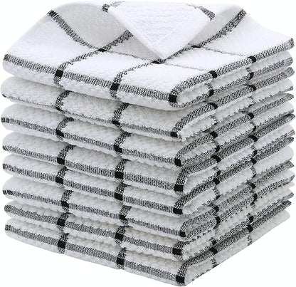 Cotton Dish Towels for Kitchen, Terry Dish Cloths for Washing Dishes, 12 x 12 Inches, Light and Soft, Quick Drying Dish Rags for Cleaning, 8pc/Set (Black)