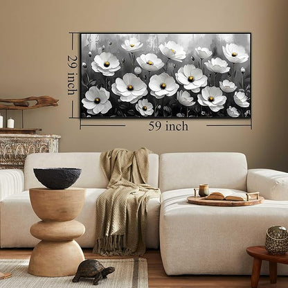 Large Black and White Flower Canvas Wall Art With Black Wood Frames Large Modern Canvas Prints Framed Wall Art for Living Room Bedroom Home Office Size 30x60