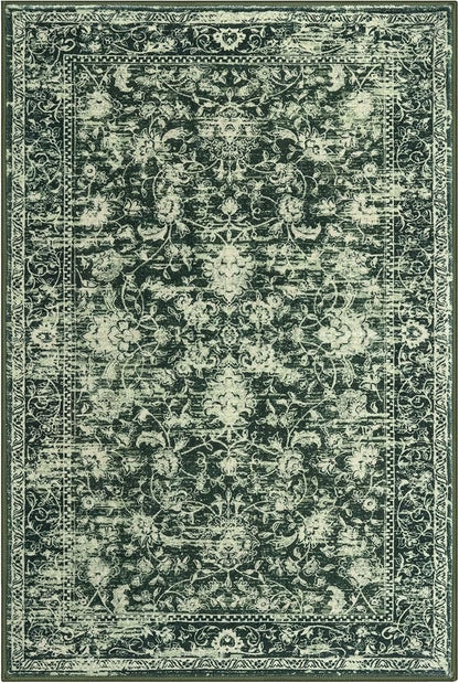 KILOCOCO Area Rug 3x5 Entryway Rug Washable Printed Vintage Floral Rubber Backed Non Slip Indoor Kitchen Rugs for Living Room Laundry Room Playroom Mudroom Moroccan Area Rugs, Green