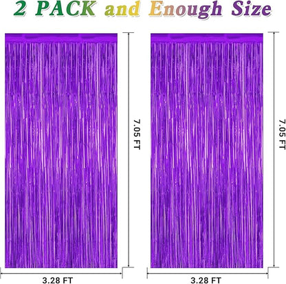 2 Pack Backdrop Curtains, 3.28 FT x 7.05 FT Purple Tinsel Backdrop, Metallic Purple Backdrop Fringe Curtains Foil Streamer, Party Supplies Photo Props for Anniversaires Wedding Party