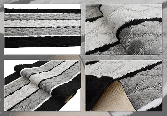 Custom Size Damask Hallway Runner Rug Slip Resistant, 26 Inch Wide x Your Choice of Length Size, Black, 26 Inch X 9 Feet, Sold and Priced Per Foot