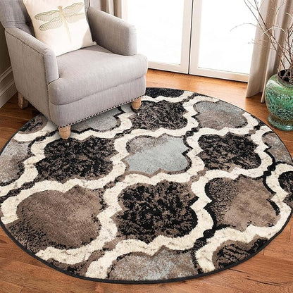 Superior Indoor Large Area Rug, Jute Backed, Perfect for Living/ Dining Room, Bedroom, Office, Kitchen, Entryway, Modern Geometric Trellis Floor Decor, Viking Collection, 5' Round, Chocolate