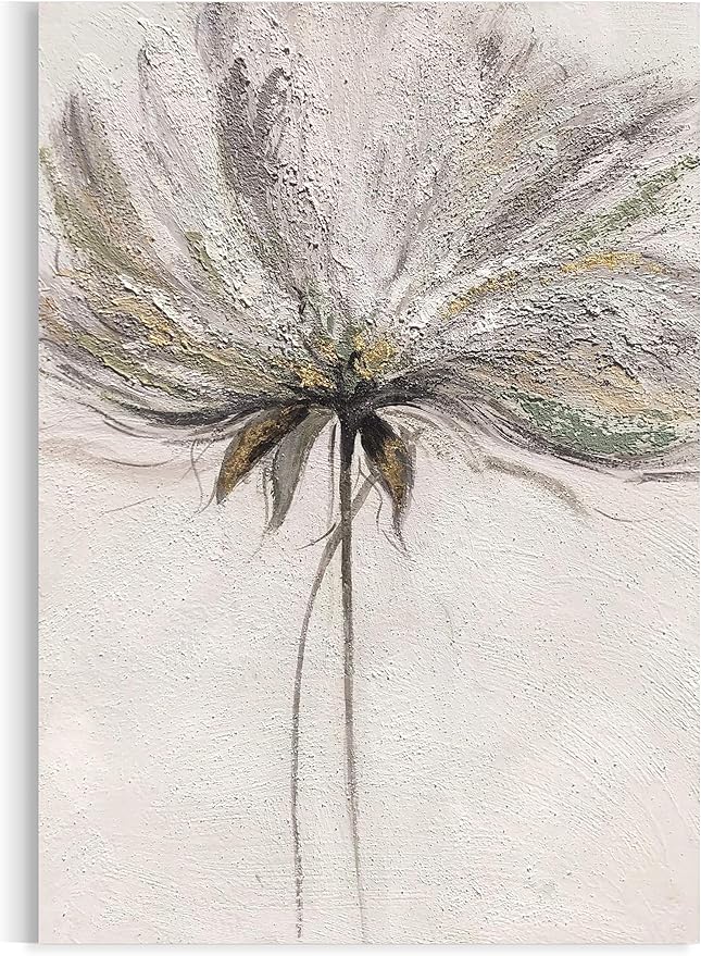 Yihui Arts Hand Painted Abstract Floral Wall Art Pictures Grey White Gold Foil Painting Sand Artwork For Bedroom Decoration