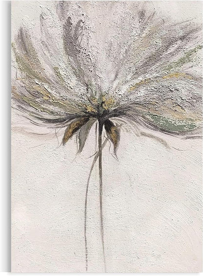 Yihui Arts Hand Painted Abstract Floral Wall Art Pictures Grey White Gold Foil Painting Sand Artwork For Living Room Decoration