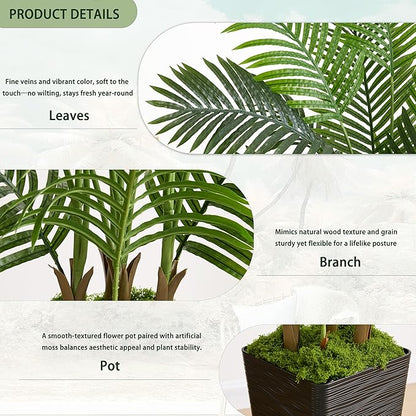 Artificial Palm Tree Artificial Silk Plant Fake Tree with White Tall Planter Faux Tropical Areca Floor Plant in Pot (1, Black Tall Planter, 5 FT)