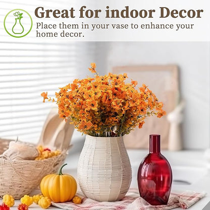 18 Bundles Artificial Mums for Outdoors/Indoors Faux Mums for Outdoor Planters, Eucalyptus Leaves Fall Flowers Artificial for Decoration Boxwood Garden Porch Window Home Wedding(Fall Orange)