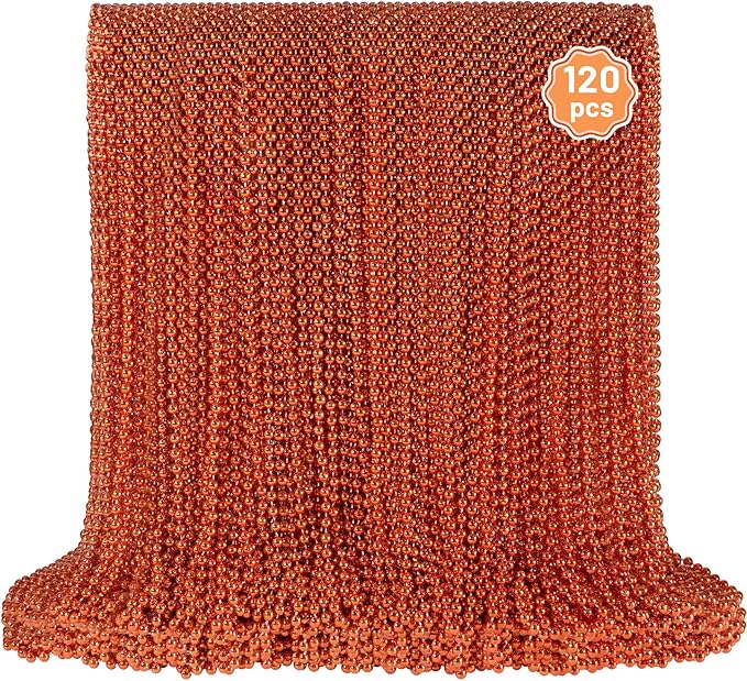 YAXINRUI 120 PCS Orange Bead Necklace, Orange Mardi Gras Beads, 33 Inch Halloween Beaded Necklace for Mardi Gras Christmas Halloween Festive Events