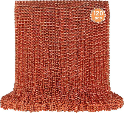 YAXINRUI 120 PCS Orange Bead Necklace, Orange Mardi Gras Beads, 33 Inch Halloween Beaded Necklace for Mardi Gras Christmas Halloween Festive Events