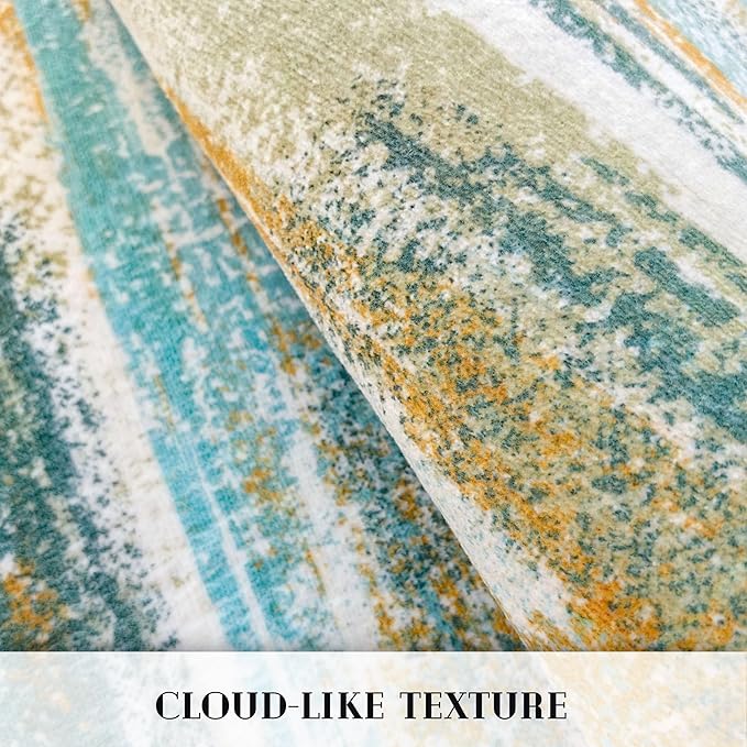 Modern Abstract Hallway Runner Rug, Green Mustard Multi Washable Kitchen Runner Non-Slip Soft 2x8 Runner Rug Thin Print Faux Wool Carpet for Entryway Bedroom Laundry Room Indoor Home Decor
