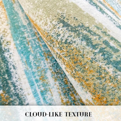 Modern Abstract Runner Rug 2.6x8, Green Mustard Multi Washable Kitchen Runner Non-Slip Soft Hallway Rug Runner Thin Print Faux Wool Carpet for Entryway Bedroom Laundry Room Indoor
