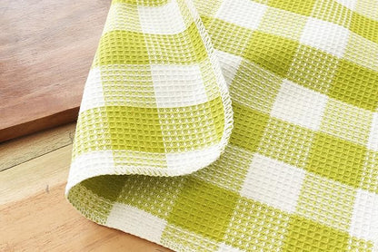 Waffle Weave Plaid Dish Cloths, 100% Cotton - 12 x 12 Inches, Ultra Soft Absorbent Quick Drying Dish Towels Buffalo Check Dish Rags for Kitchen, 8 Pack - Fall Thanksgiving - Light Green & White