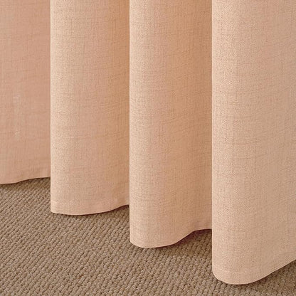 YoungsTex Peach Linen Curtains 45 Inches Long for Short Window, Semi Sheer Textured Drapes with Bronze Grommet Privacy Light Filtering for Kitchen Bedroom, 42 x 45 Inch, 2 Panels