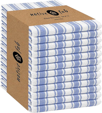 Native Fab Blue Kitchen Dish Towels 16"x26" - Set of 12 - Absorbent Cotton Hand Towels, Restaurant Grade Dish Towels for Quick Drying, Cleaning, Dish Cloths Set with Hanging Loop - Sky Blue