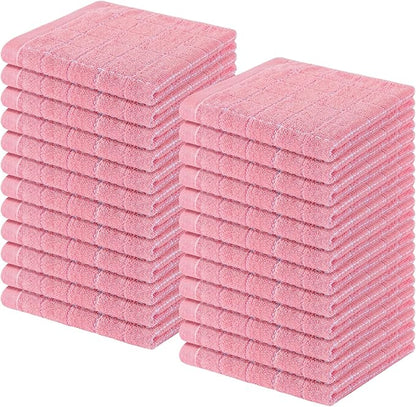 Homaxy 100% Cotton Terry Kitchen Dish Cloths, Ultra Soft and Absorbent Dish Towels for Kitchen, Suitable for Drying and Washing Dishes, 24 Pack, 12 x 12 Inches, Pink