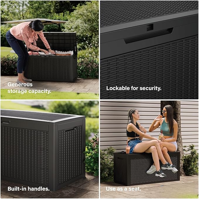 180 Gallon Outdoor Storage Box Patio Deck Box Waterproof, Resin Lockable Outside Large Storage Bin for Pool Cushion Furniture, Garden Tools UV-Resistant, Black