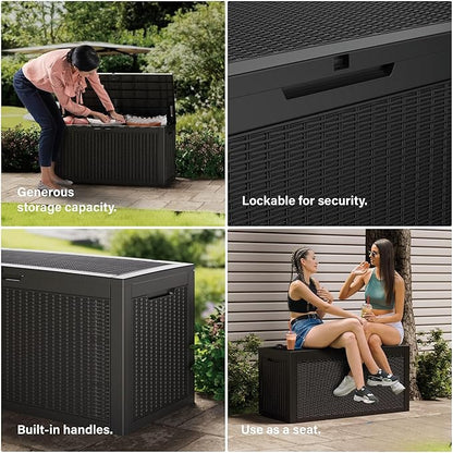180 Gallon Outdoor Storage Box Patio Deck Box Waterproof, Resin Lockable Outside Large Storage Bin for Pool Cushion Furniture, Garden Tools UV-Resistant, Black