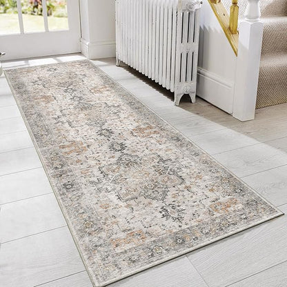GENIMO Runner Rug 2x4, Non Slip Hallway Runner Rugs, Low Pile Lightweight Machine Washable Vintage Rug for Hallway, Entryway, Bedroom, Kitchen and Corridor,Taupe