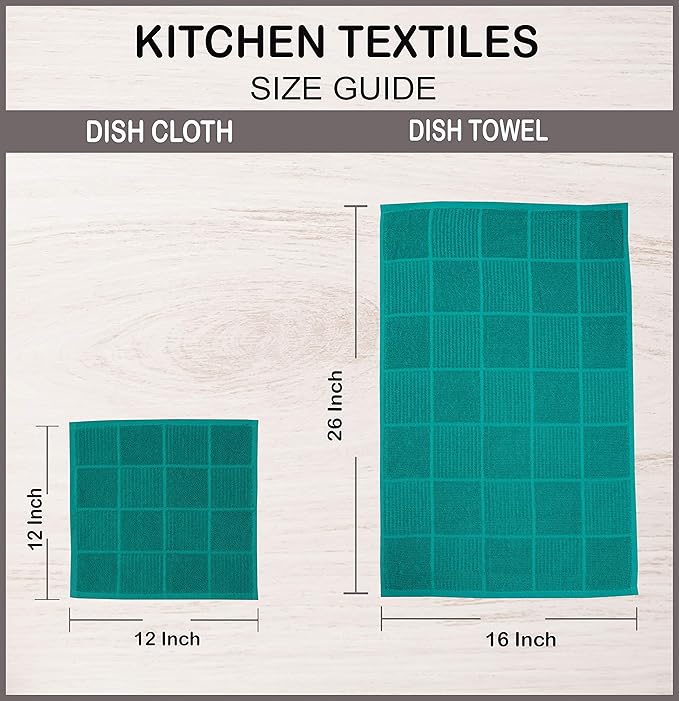 AMOUR INFINI Kitchen Towels Pack of 4 Absorbent, Quick Drying Premium Terry Cotton Dish Towel with Hanging Loop 16x28 Inch Hand & Tea Towels (Teal)