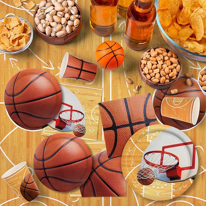 Gatherfun Basketball Party Supplies Kit for 24 - Basketball Party Decorations with Dinner & Dessert Plates, Napkins, Cups, Banner & Tablecloth - for Basketball Birthday & Sports Party Decorations