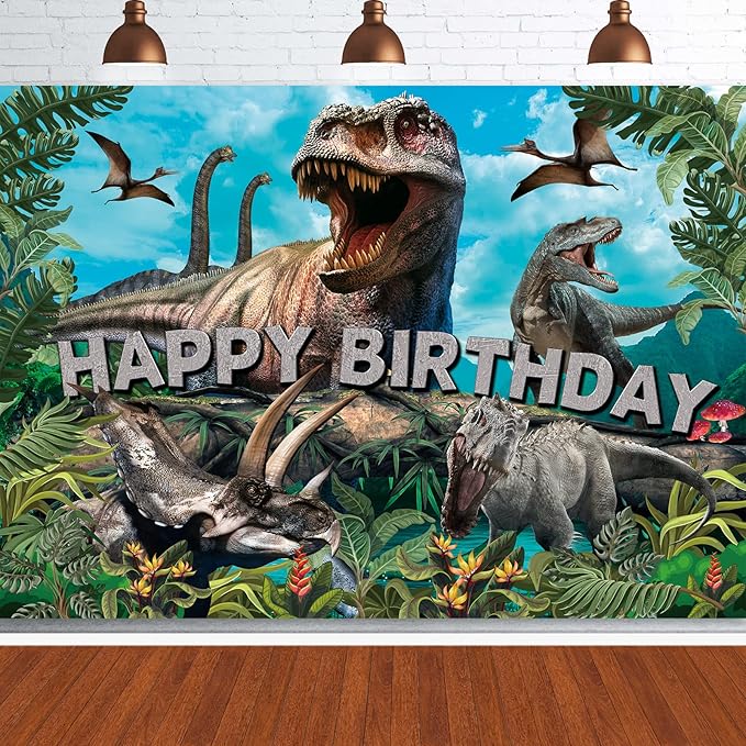 Dinosaur Backdrop,7x5FT Dinosaurs Background Dinosaur Birthday Backdrop Party Decor Dinosaur World Banner Dinosaur Theme Birthday Party Backdrop Supplies for Kids Green#1