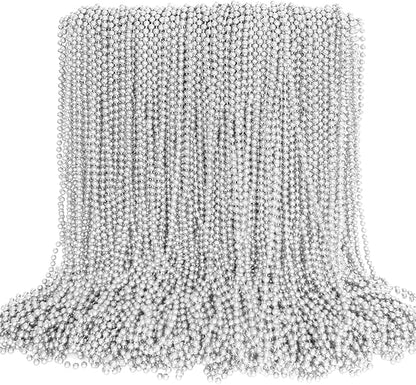 100PCS Bead Necklace, Silver Mardi Gras Beads Stuff Party Favors, Christmas 33" Toy Necklaces Costume, Festival Parade Throw Accessories for Wedding Birthday Celebrations Decoration