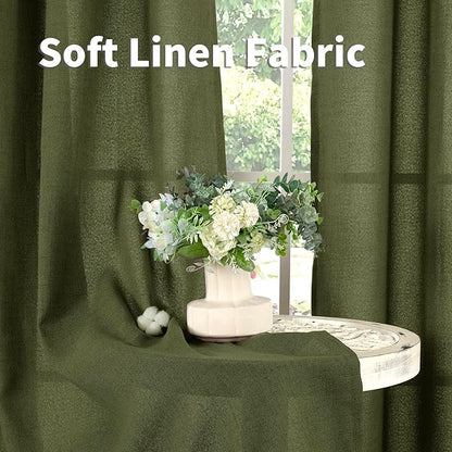 YoungsTex Olive Green Linen Curtains 78 Inch Length for Living Room, Light Filtering Semi Sheer Window Drapes with Rod Pocket Back Tab for Office Dining Bedroom, 2 Panels, 52 X 78 Inch
