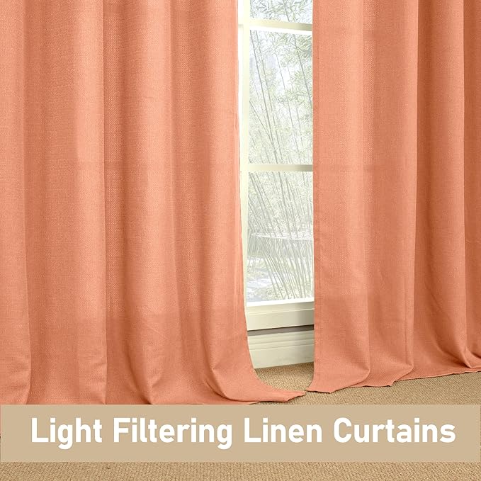 LAMIT Terracotta Linen Curtains 80 Inch Length for Living Room/Bedroom, Soft Thick Linen Textured Window Drapes Light Filtering Grommet Burlap Look Farmhouse Boho Decor, 2 Panels, 52 x 80 Inch