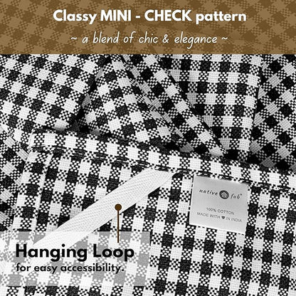 Native Fab 6 Pack Gingham Mini Check Kitchen Hand Towels Set - 100% Cotton Absorbent Reusable Dishcloths 16"x26" - Quick Drying Dish Towels with Hanging Loops for Kitchen, Black White