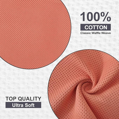 Kitinjoy 100% Cotton Kitchen Dish Cloths, 8 Pack Waffle Weave Ultra Soft Absorbent Dish Towels for Drying Dishes Quick Drying Kitchen Towels Dish Rags, 12 X 12 Inches, Coral