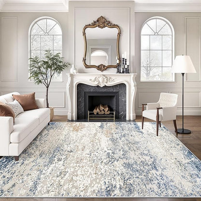 Art&Tuft Washable Rugs 8x10, Area Rugs for Living Room - Non Slip and Low Pile Soft Thin Abstract 8x10 Rug for Bedroom, Dining Room, Kitchen, Office, Blue