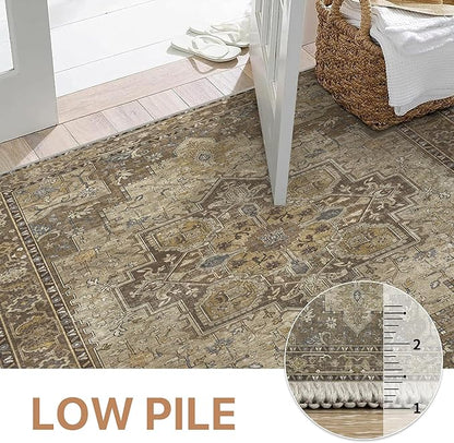 GENIMO 2x12 Runner Rugs for Hallway, Machine Washable Non Slip Vintage Rugs, Low Pile Lightweight Soft Print Rug for enrtyway, Corridor, Home Office, Kitchen, Rustic Brown