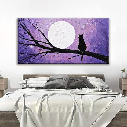 QSQ Cat Wall Art For Living Room Prints Painting Canvas Art Wall Decor Funny Monet Cat Under The Moonlight Abstract Wall Art Posters Picture For Bedroom Office Home Wall Decor Aesthetic 29" × 58"