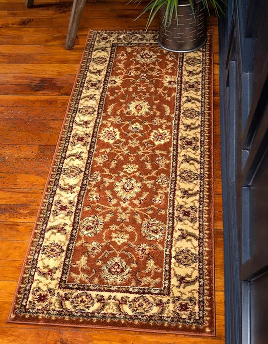 Rugs.com Aditi Collection Rug – 2' 7 x 10' Runner Brick Red Low Rug Perfect for Living Rooms, Large Dining Rooms, Open Floorplans