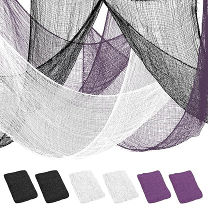 Legigo 6 Pack Halloween Creepy Cloths Cheesecloths, Spooky Black Mesh Fabric Cheese Cloths for Crafts, Scary Gauze Fabric for Party Supplies Home Wall Doorway Outdoor Yard Decor(Black,White,Purple)