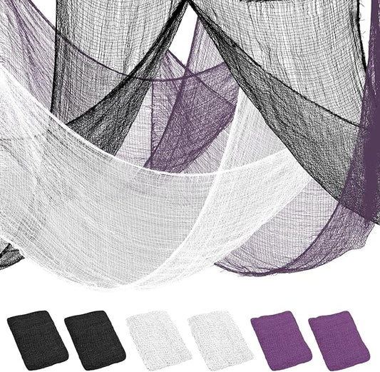 Legigo 6 Pack Halloween Creepy Cloths Cheesecloths, Spooky Black Mesh Fabric Cheese Cloths for Crafts, Scary Gauze Fabric for Party Supplies Home Wall Doorway Outdoor Yard Decor(Black,White,Purple)