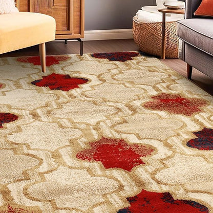 Superior Indoor Large Area Rug, Jute Backed, Perfect for Living/ Dining Room, Bedroom, Office, Kitchen, Entryway, Modern Geometric Trellis Floor Decor, Viking Collection, 5' x 8', Beige